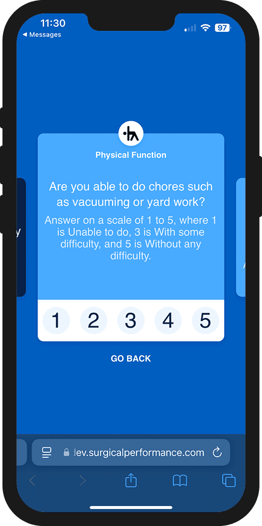 iPhone with PROMS Survey Screen