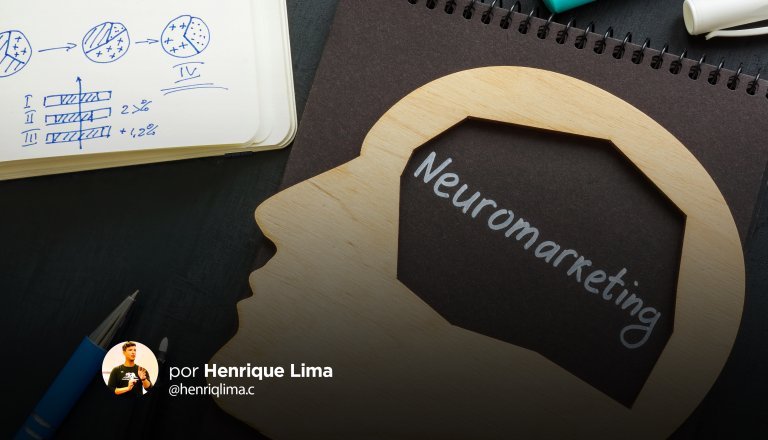 Figura de uma cabeça sobre um caderno com o título de "neuromarketing"