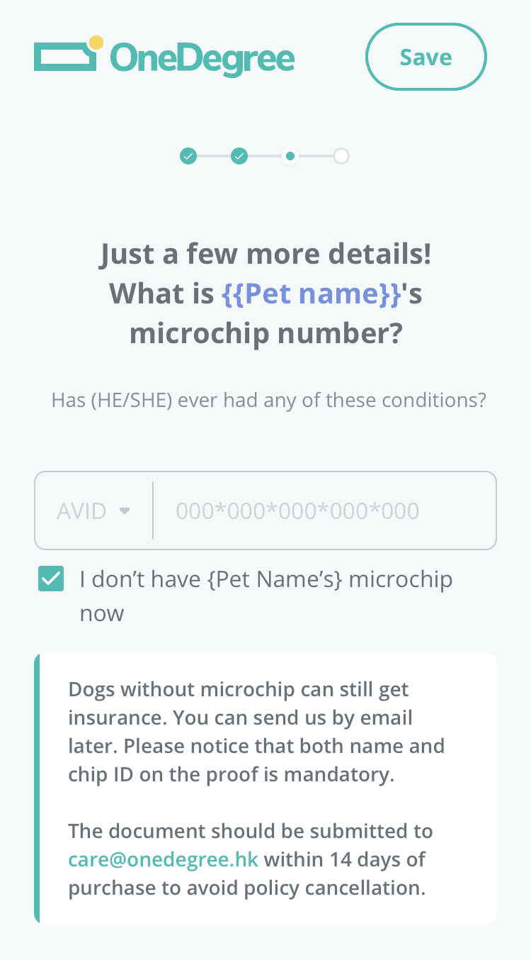 Skip microchip field in Pet 2.0 purchase flow