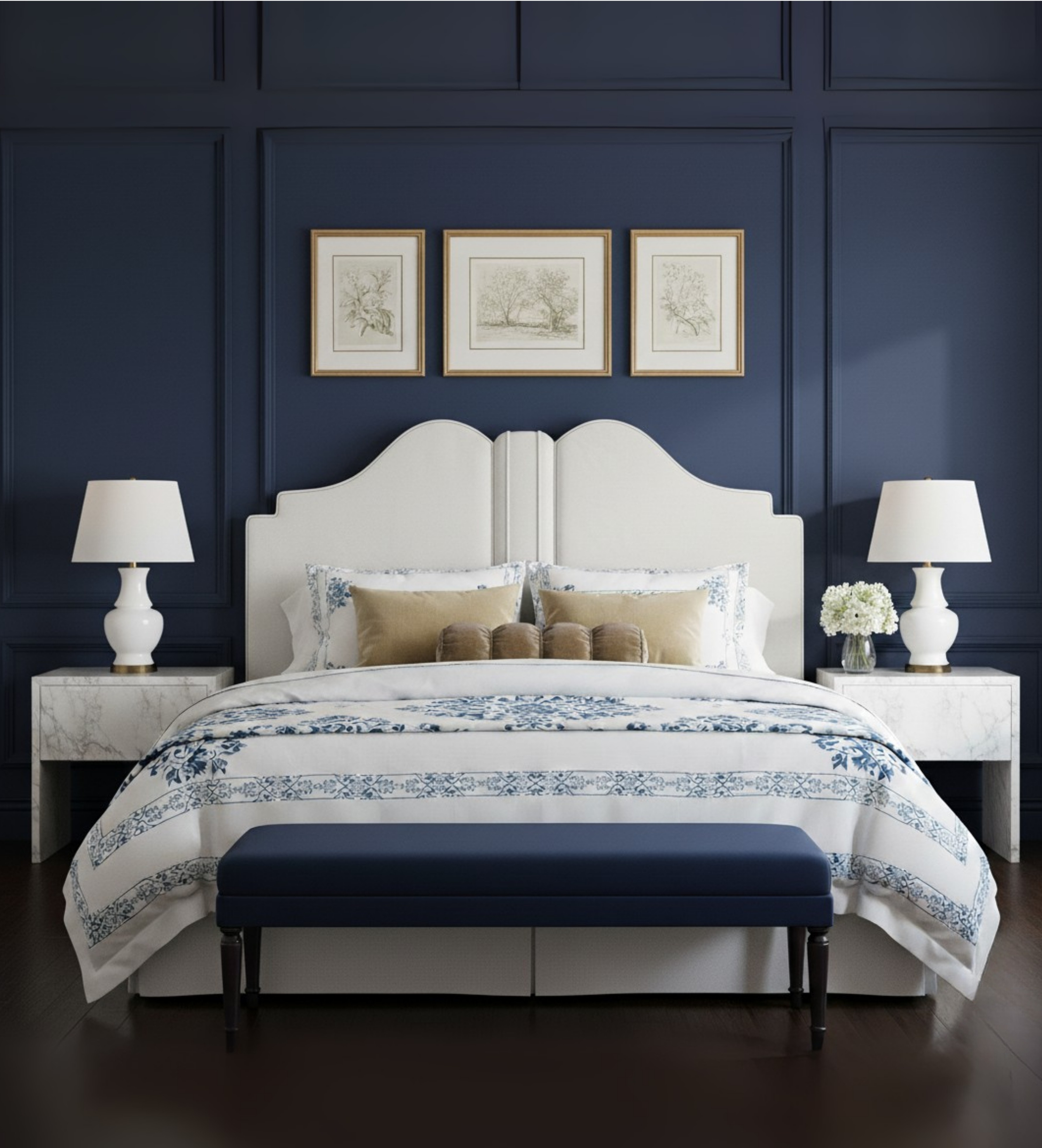 A living room featuring a spacious sofa with coordinated cushions