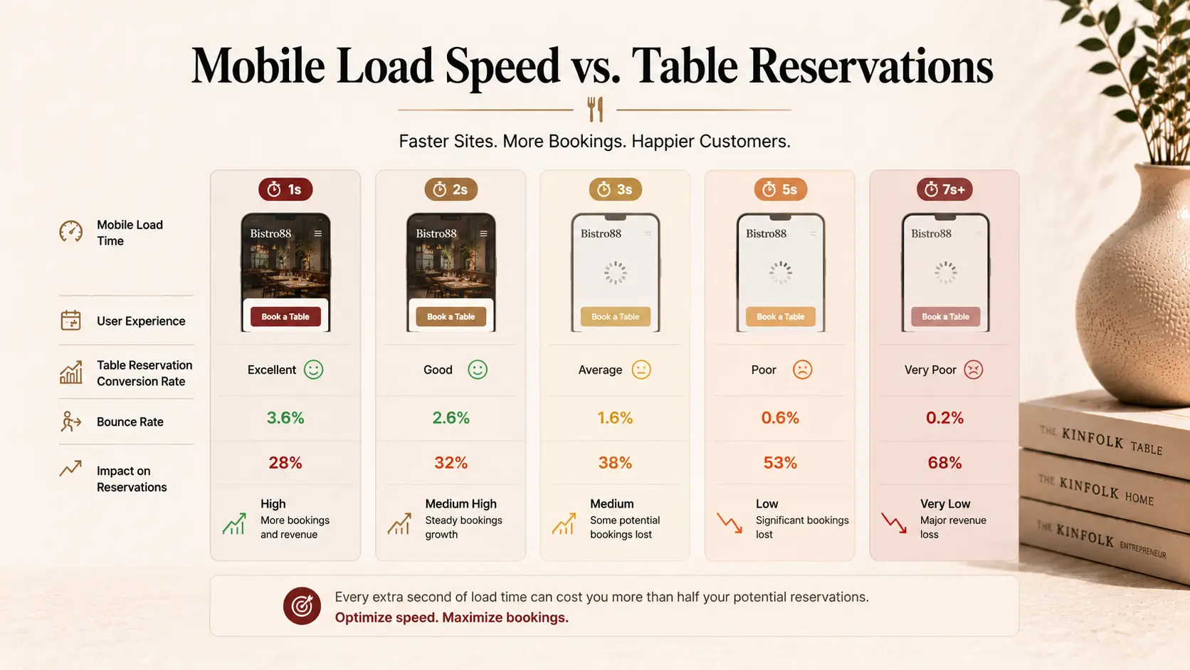 A comparative chart showing how mobile load speeds directly impact online table reservations