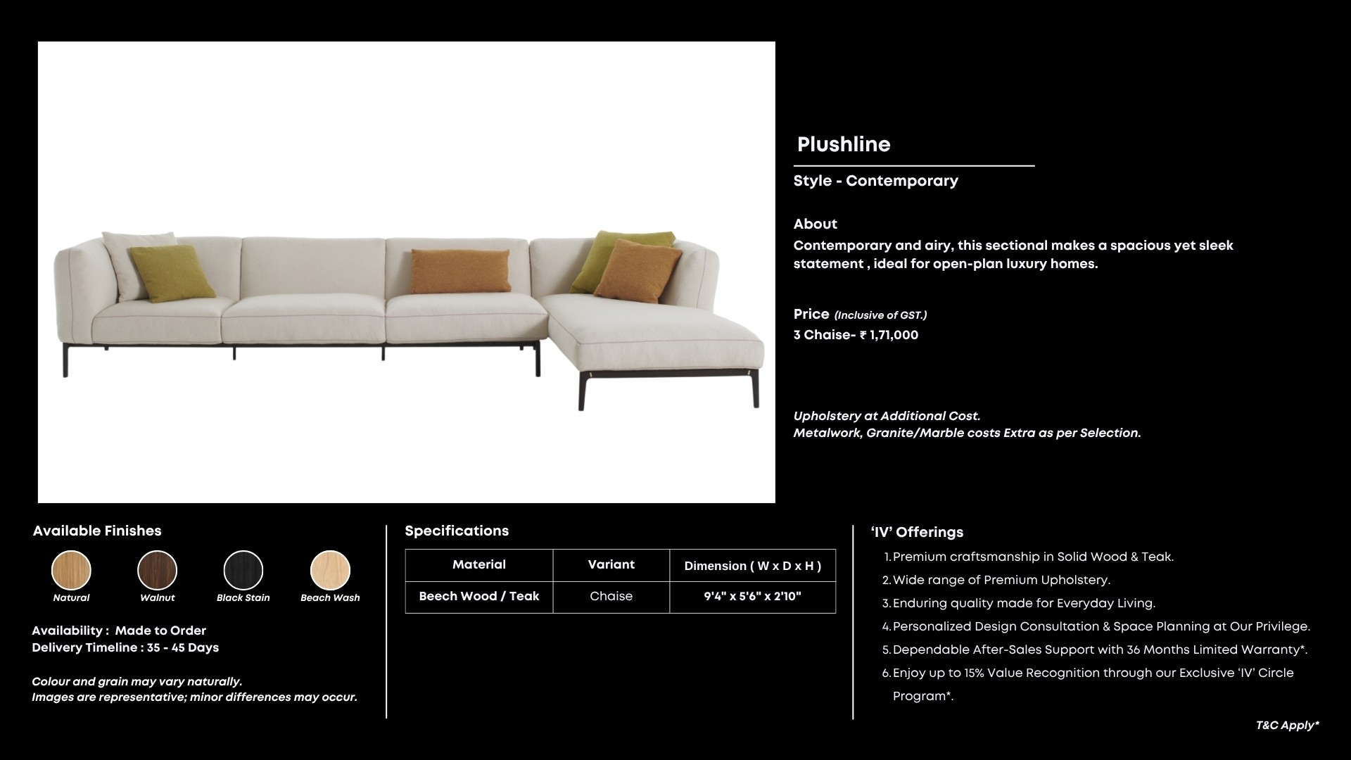 Ivory sectional with sleek lines and plush accents.