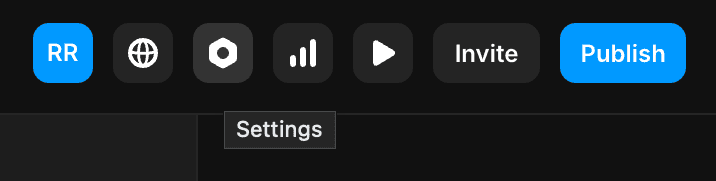Top right navigation elements of a Framer canvas (Dark theme)