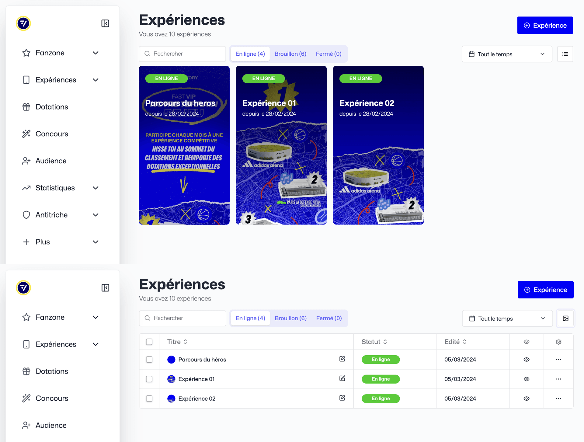 Fastory Experiences Card vs Table