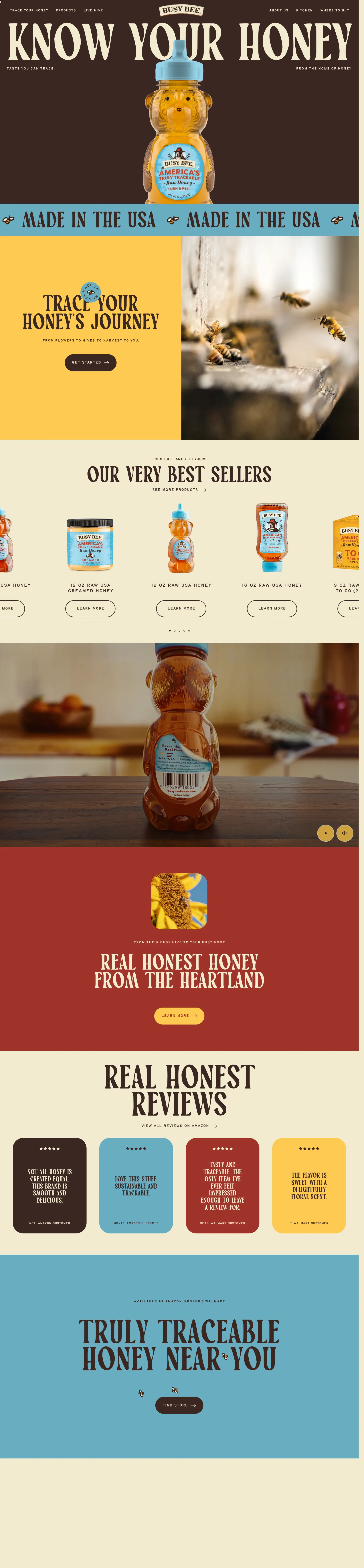 Busy Bee Honey ecommerce page screenshot showcasing Ecommerce and Food & Drinks design