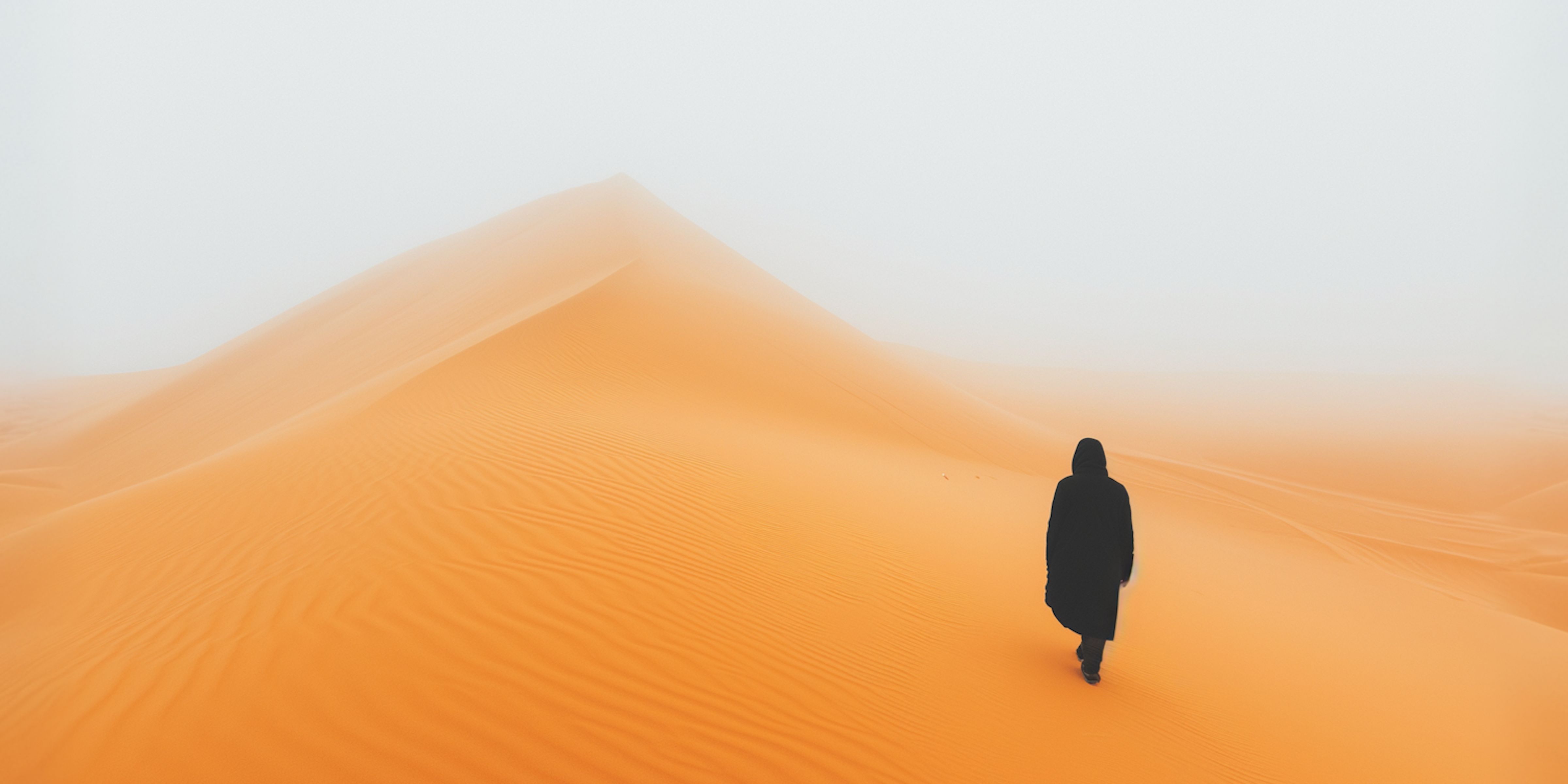 Man walks in a desert
