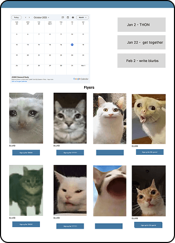 A screenshot of an initial prototype interface for the Events page.