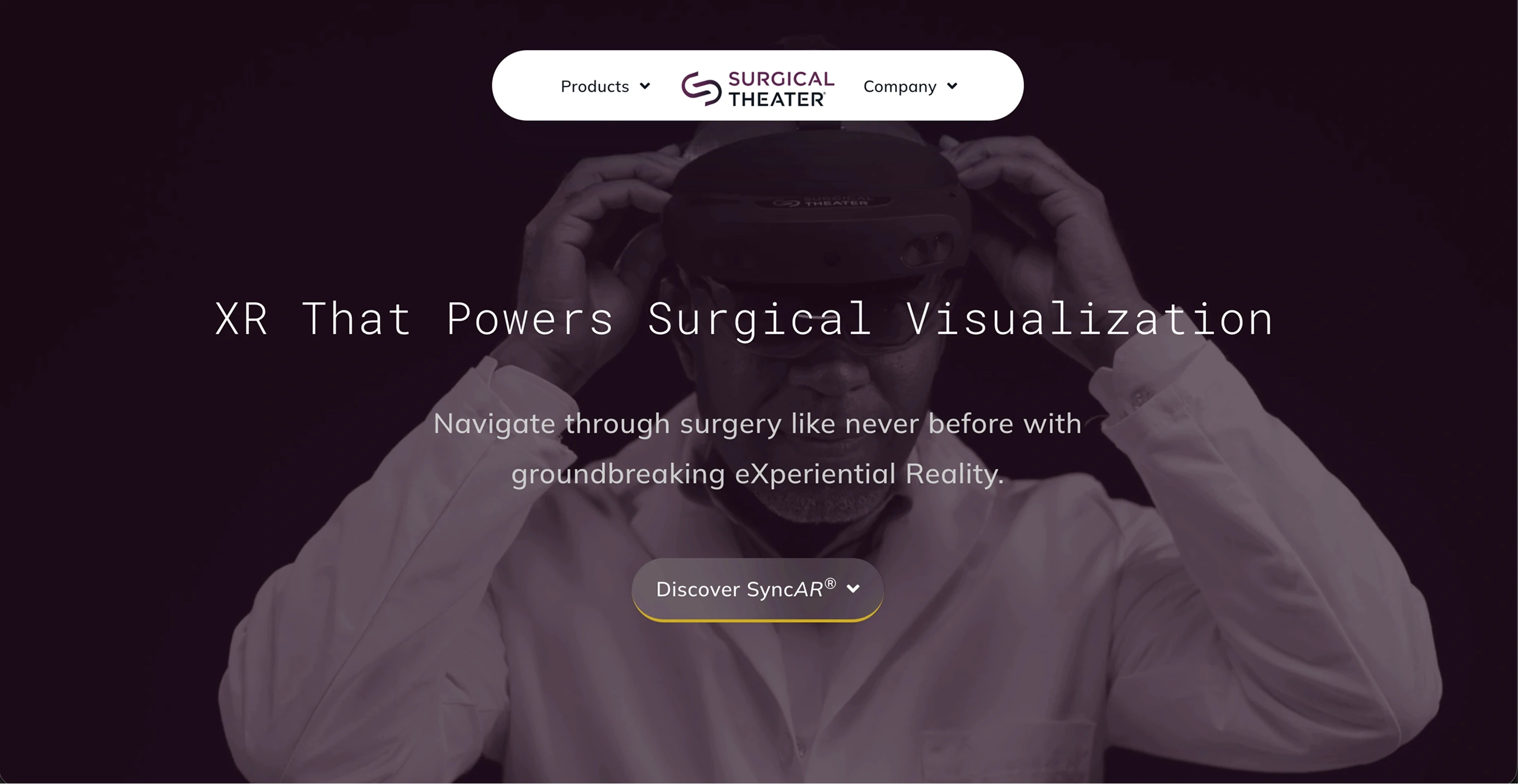 Surgical Theater XR surgical visualization platform showing SyncAR patient-specific rehearsal