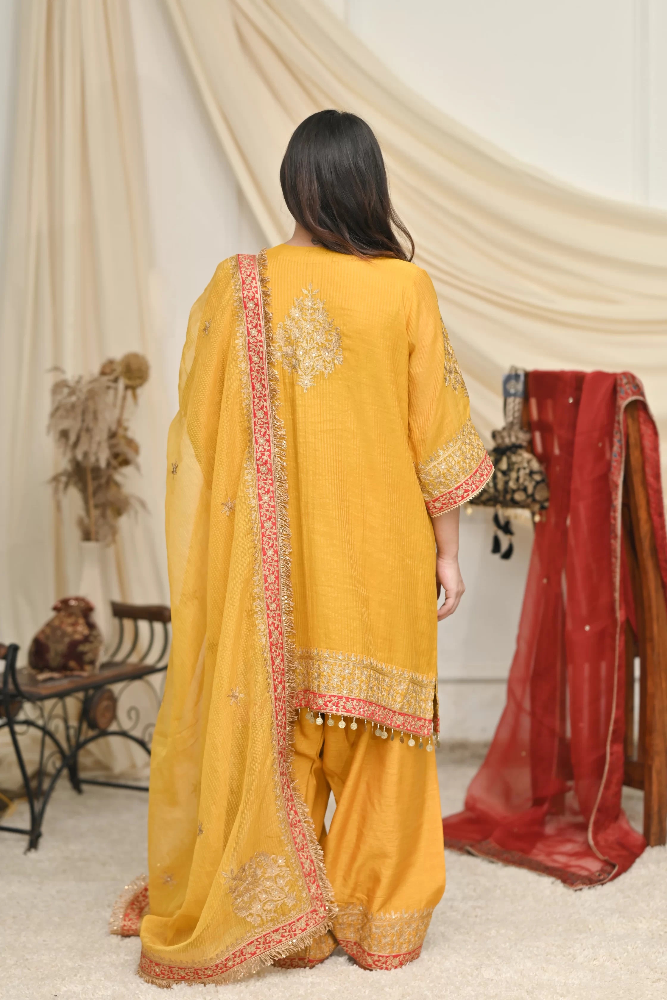 Mustard Yellow Embroidered Salwar Kurta With Dupatta 4