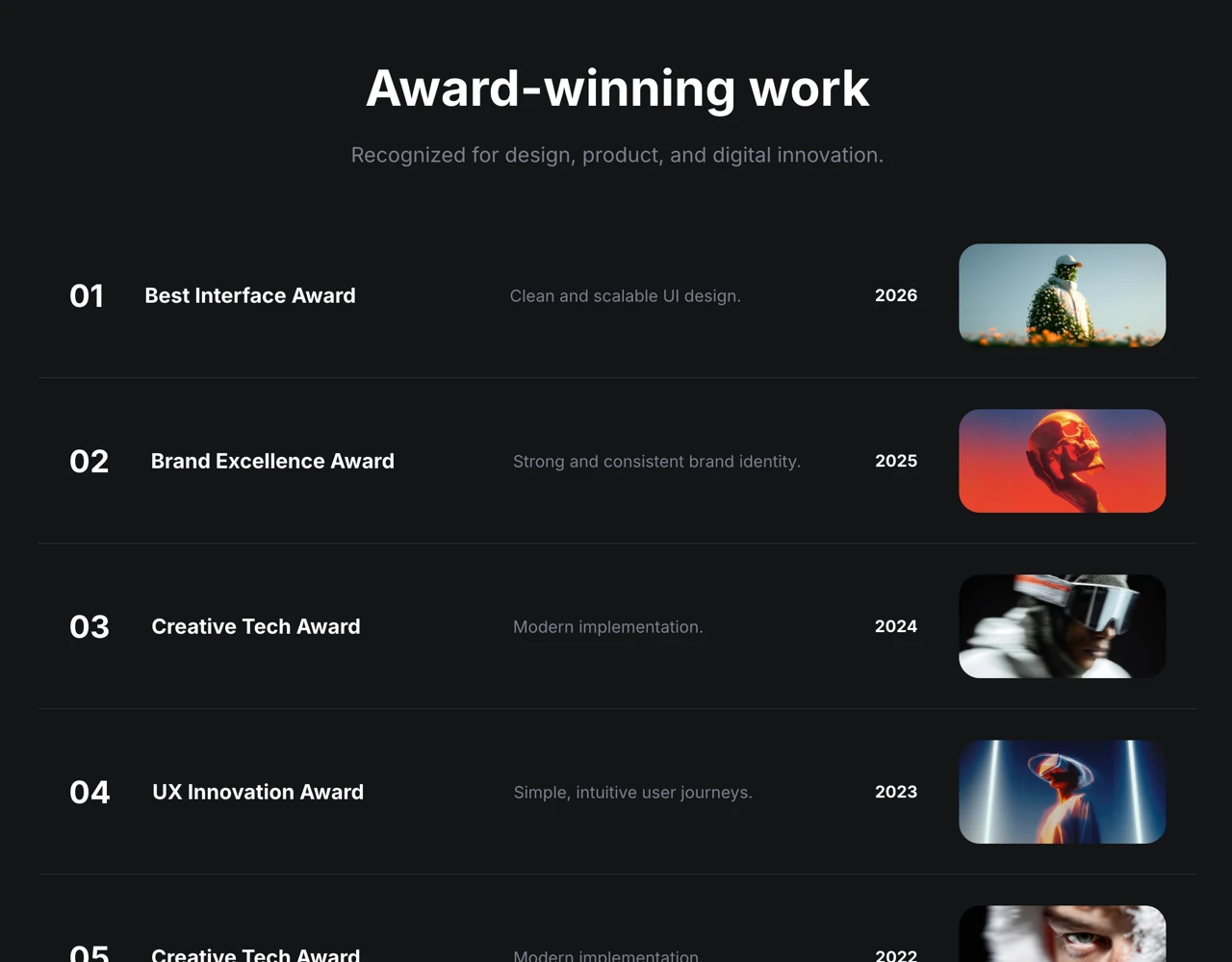 Framer Dark Award Section - Frameblox UI