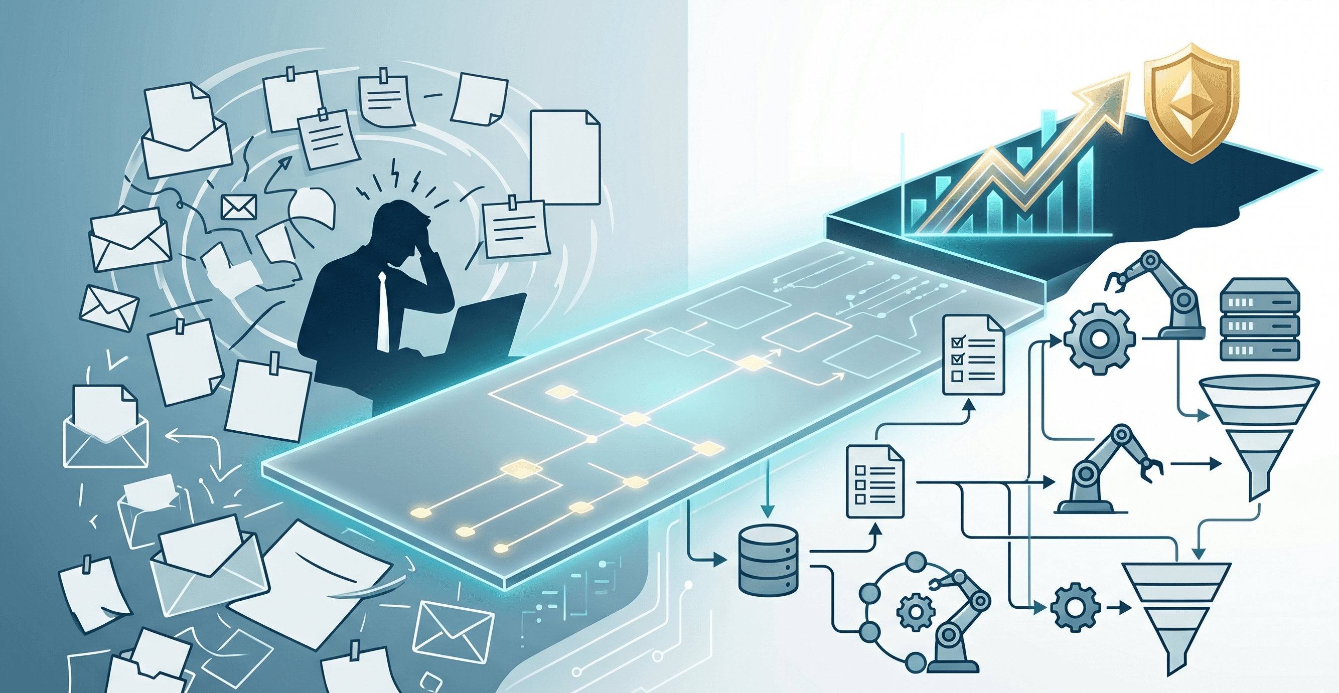 Image of a business owner going from chaos to success using business systems.