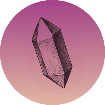 Vintage-style crystal illustration on a pink gradient background.