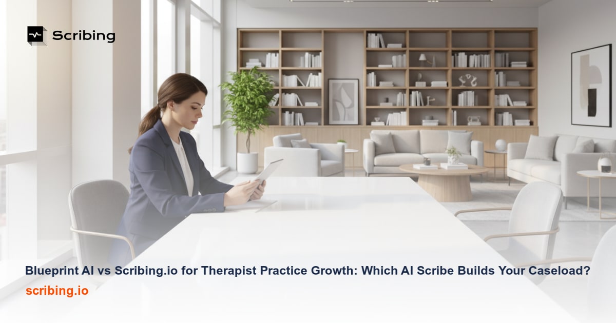 Comparison of AI scribe tools for therapist practice growth showing documentation efficiency versus caseload expansion pathways
