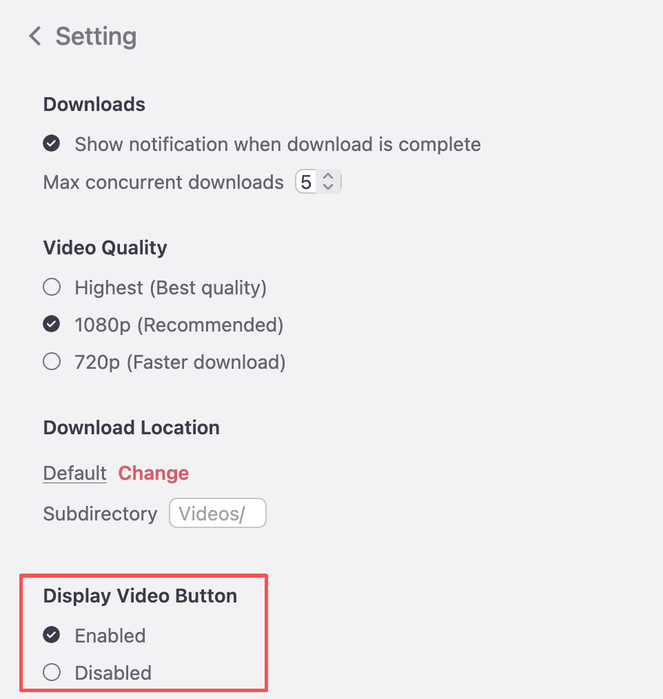 control display video button