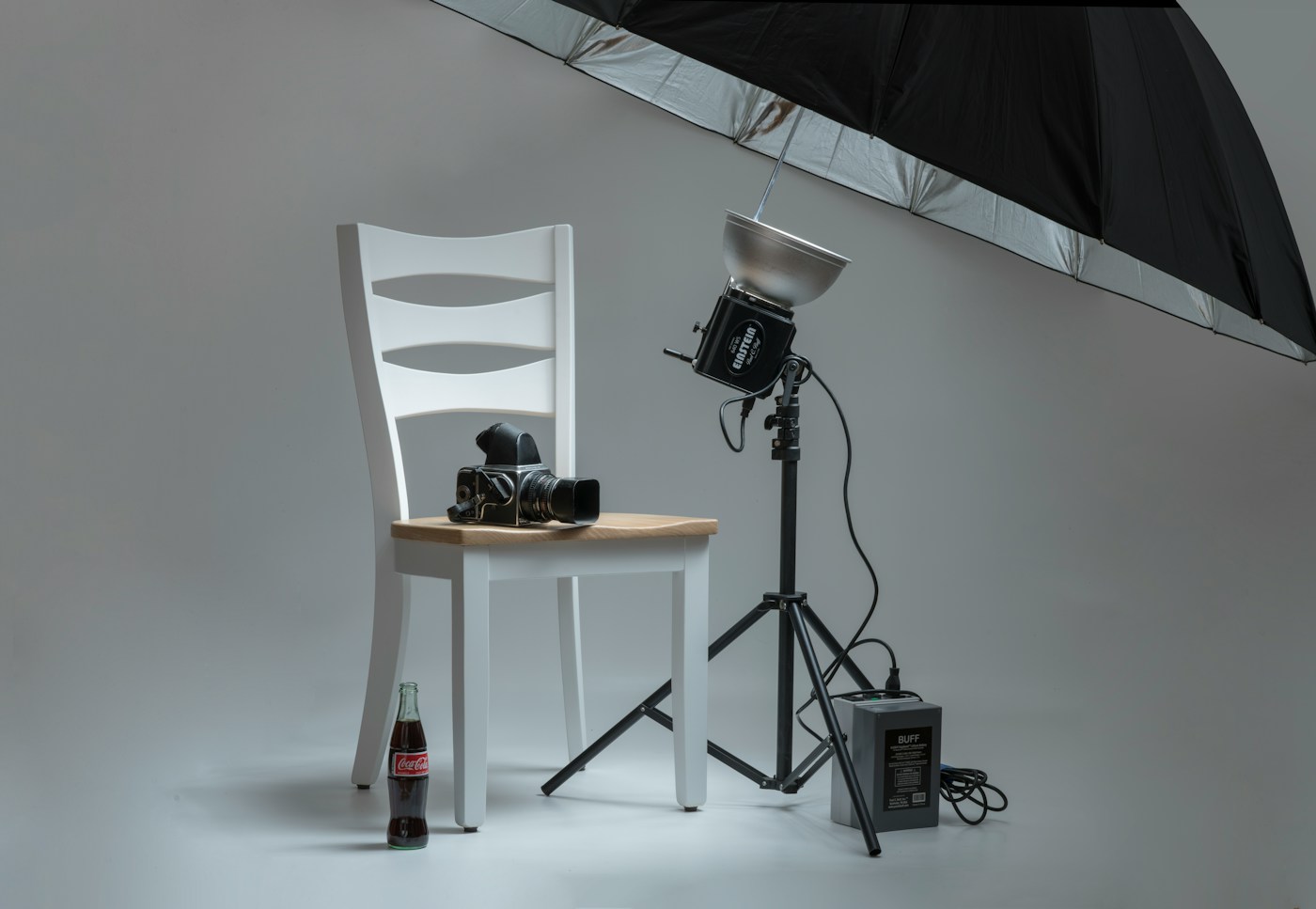 Camera and studio equipment prepared for a commercial product shoot