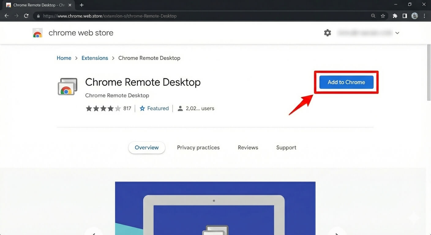 Chrome Remote Desktop addition and installation procedure