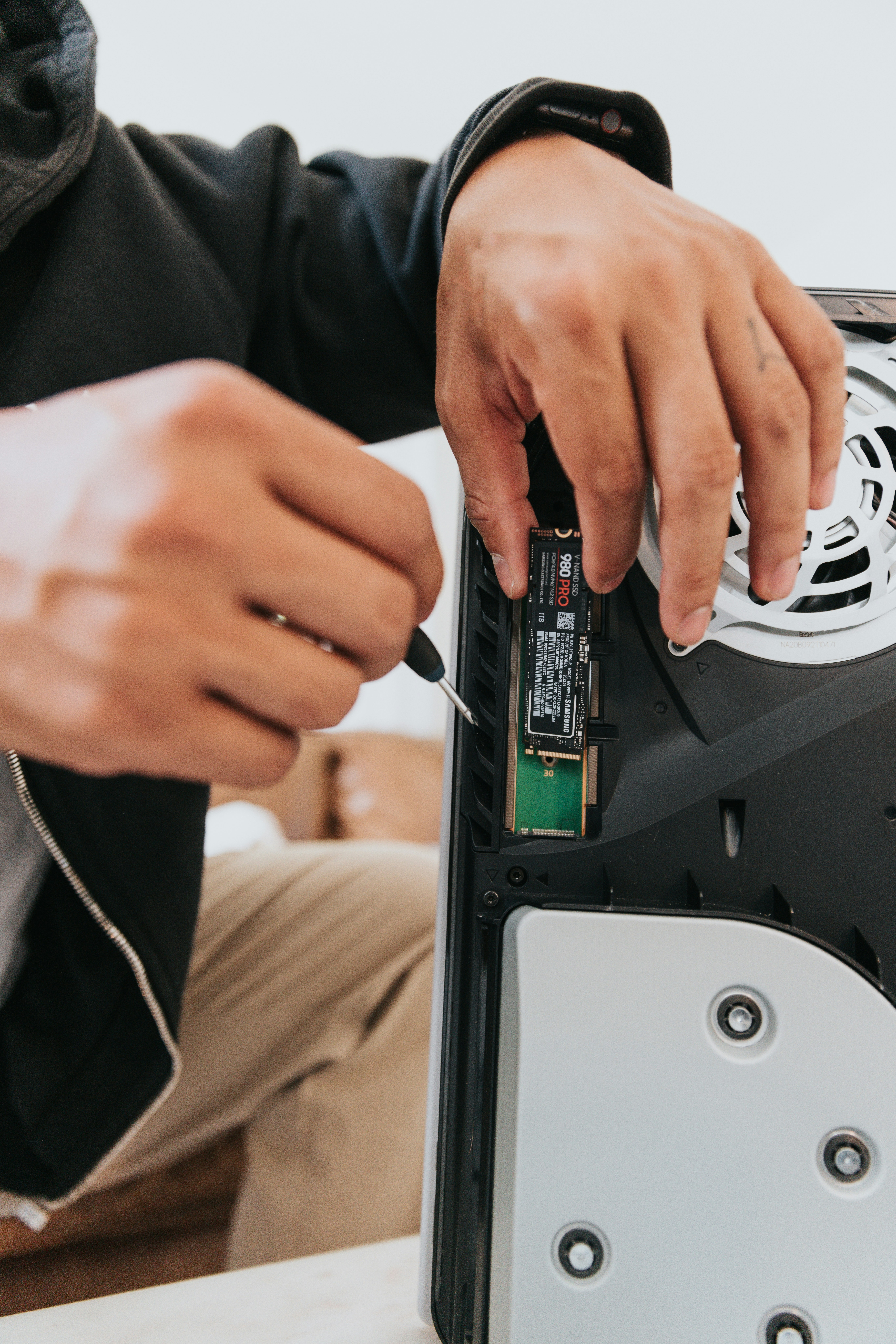 a person holding a device