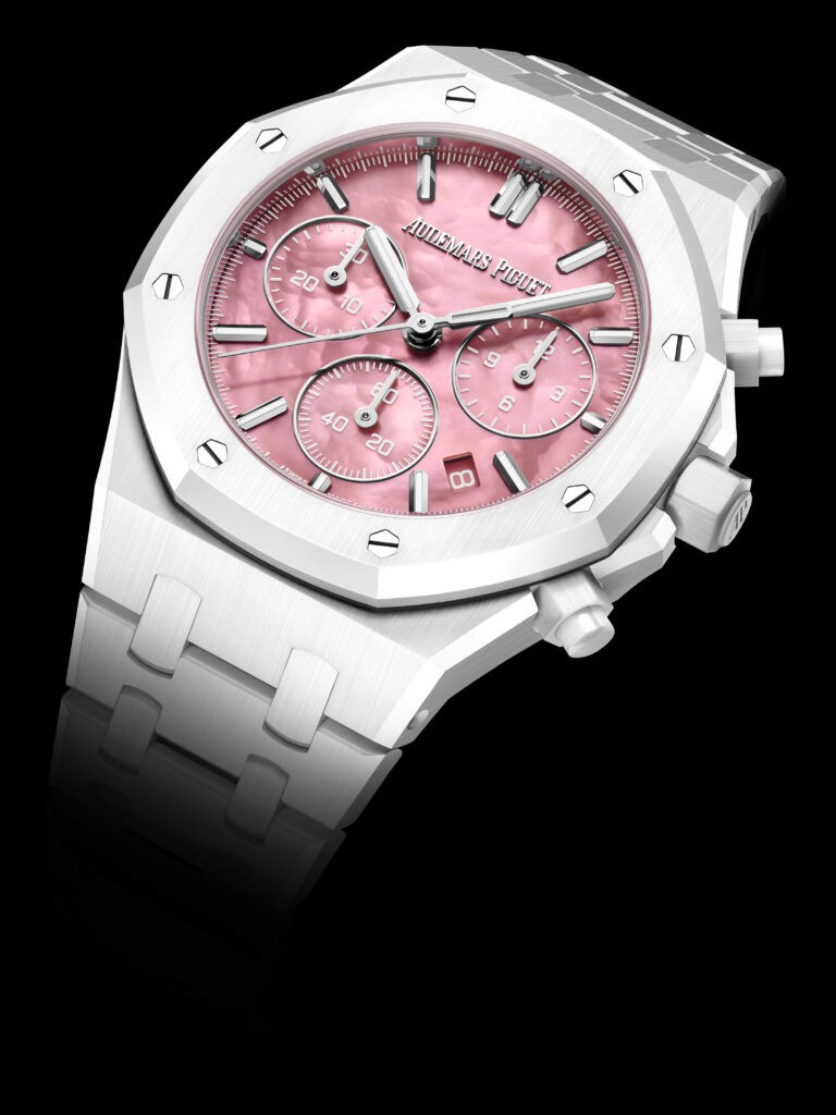Royal Oak: pink dial and white ceramic.
