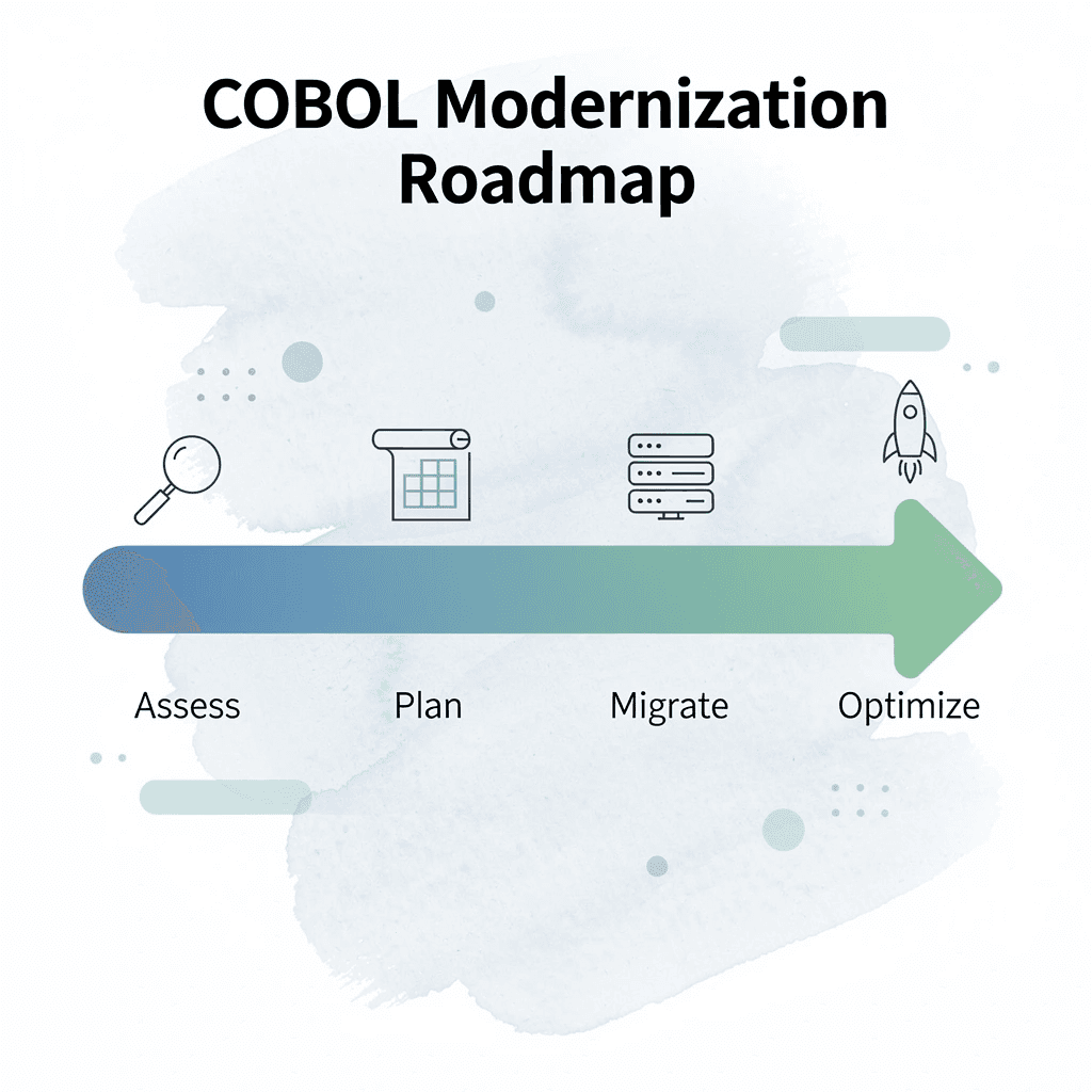 Infographic showing four-stage COBOL modernization roadmap