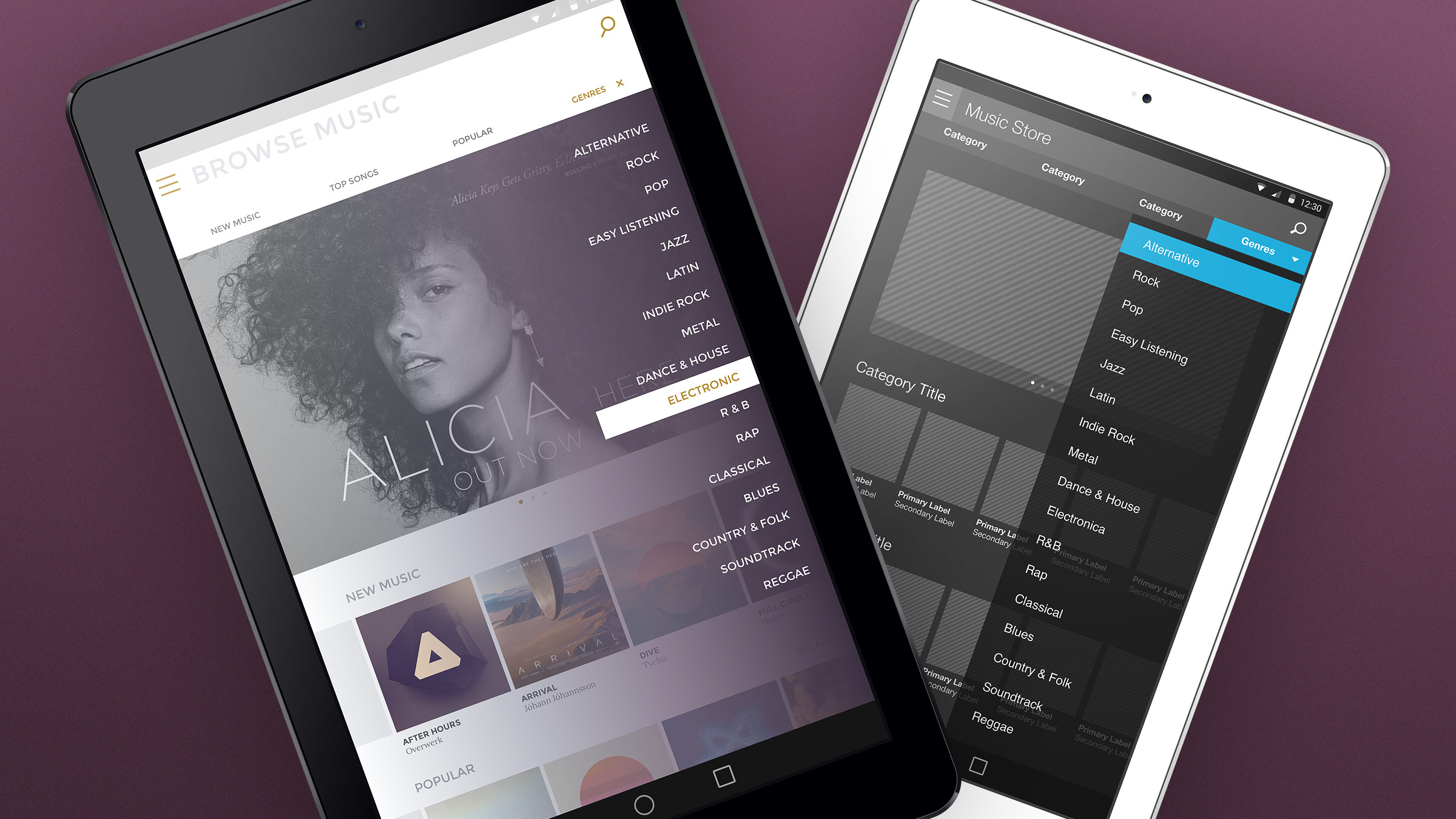 Hero image of our base tablet patterns vs. one with a brand applied.