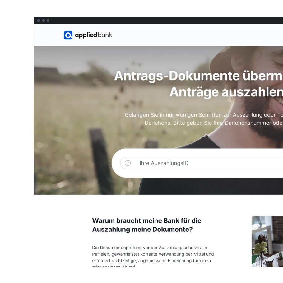 Marketing-Website Informationen zum Auszahlungs-Antrag