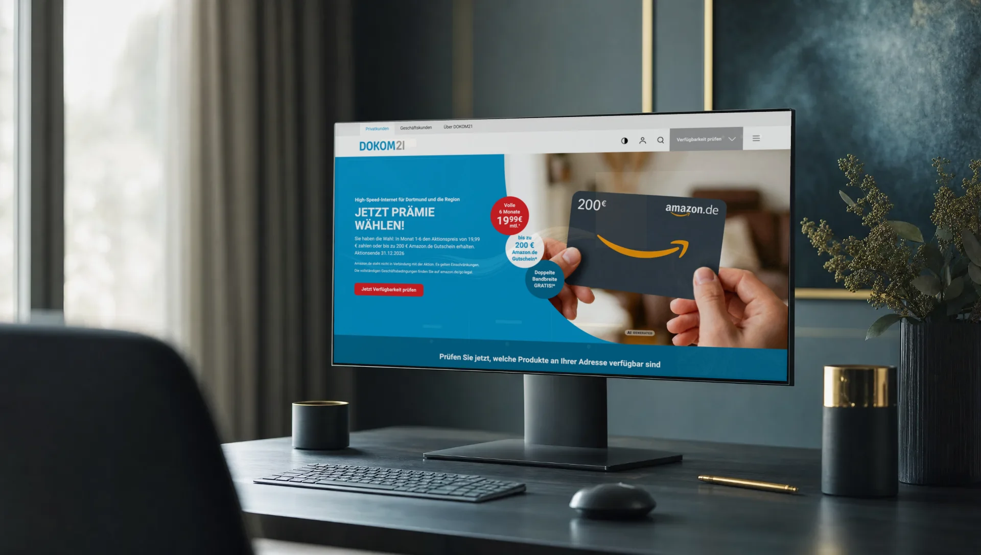 Monitor mit der Startseite von DOKOM21 (KI-generiert, Bildschirminhalt echt)