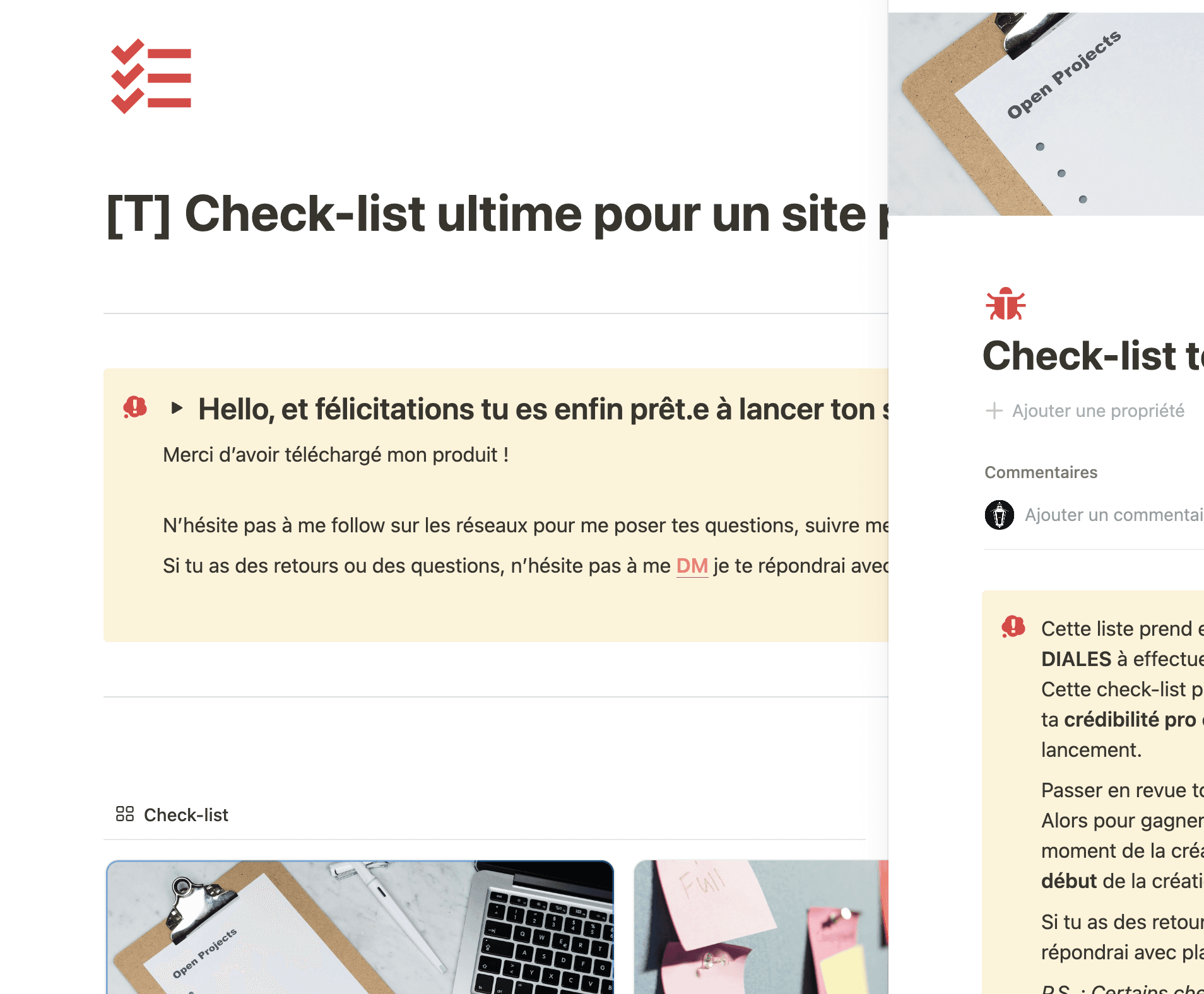 check list notion template