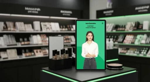 A woman in a white suit stands confidently against a bright red background, smiling with one hand on her hip.