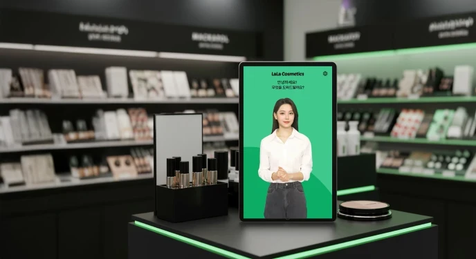 A woman in a white suit stands confidently against a bright red background, smiling with one hand on her hip.