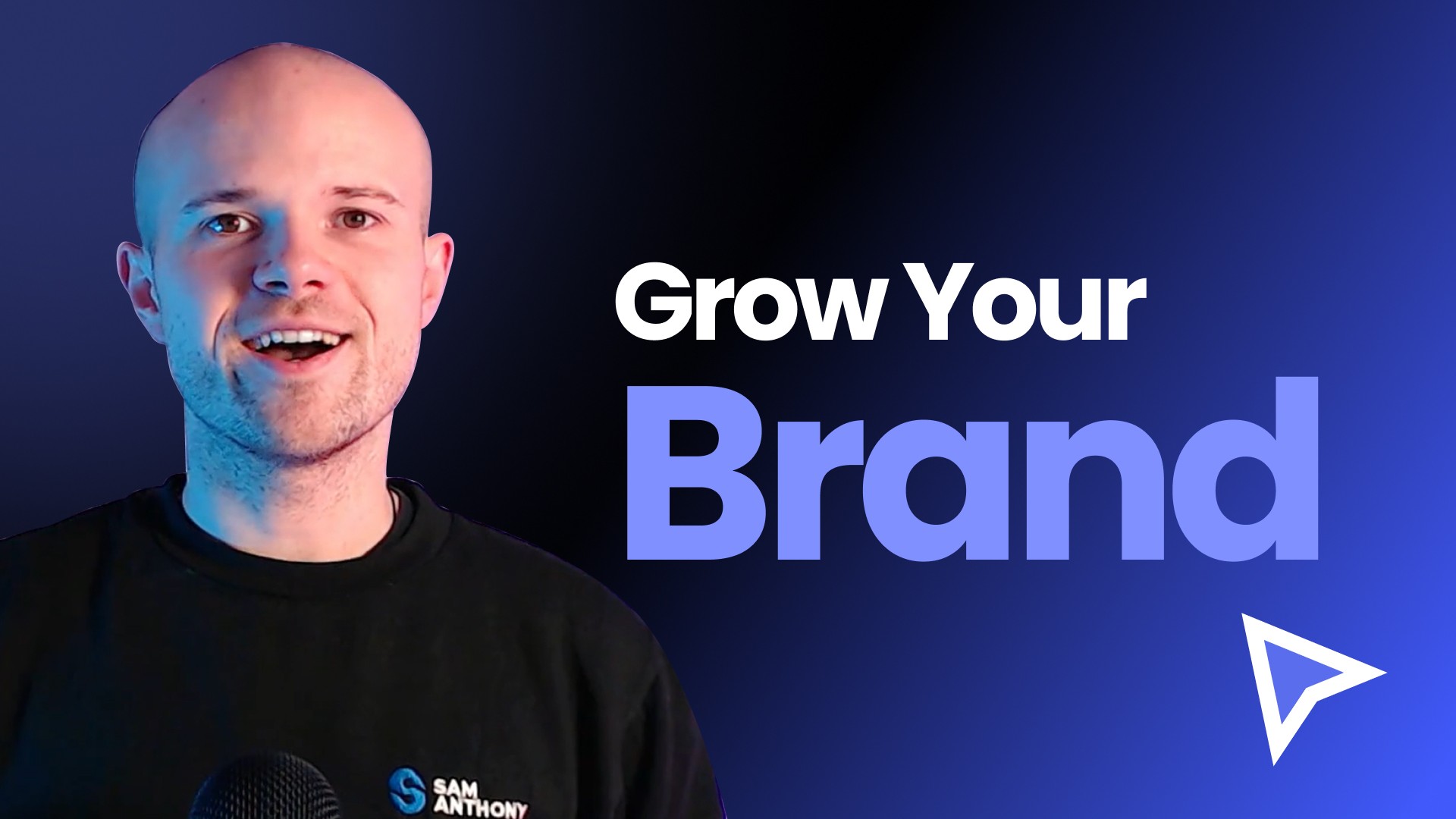 Sam Anthony Design stood next to the words grow your brand with a UI cursor below it