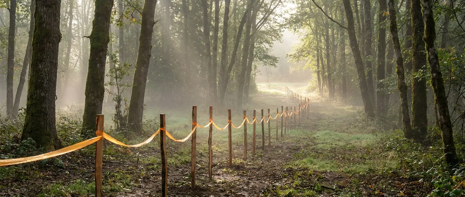 Forest path with sunlight through trees, RockN' Socials Digital Marketing Agency.