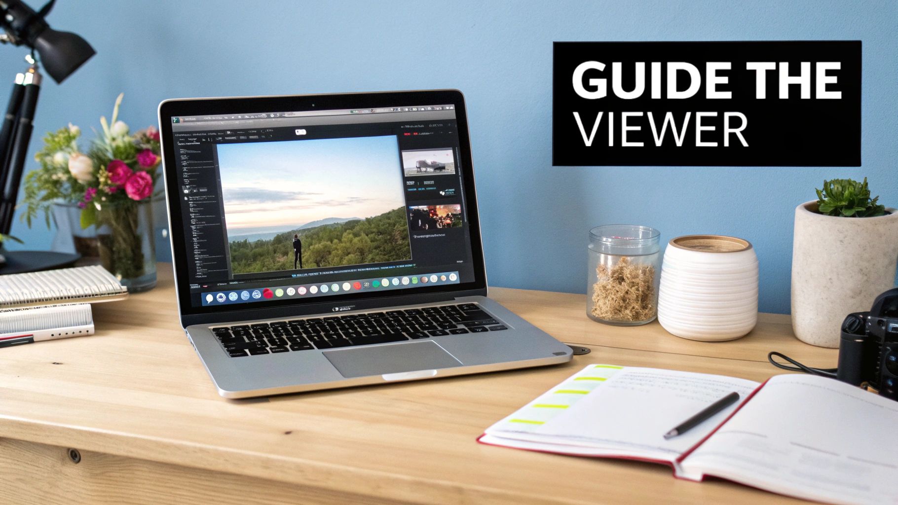 A person using a laptop to edit a video, illustrating the creative process of using zooming video software.