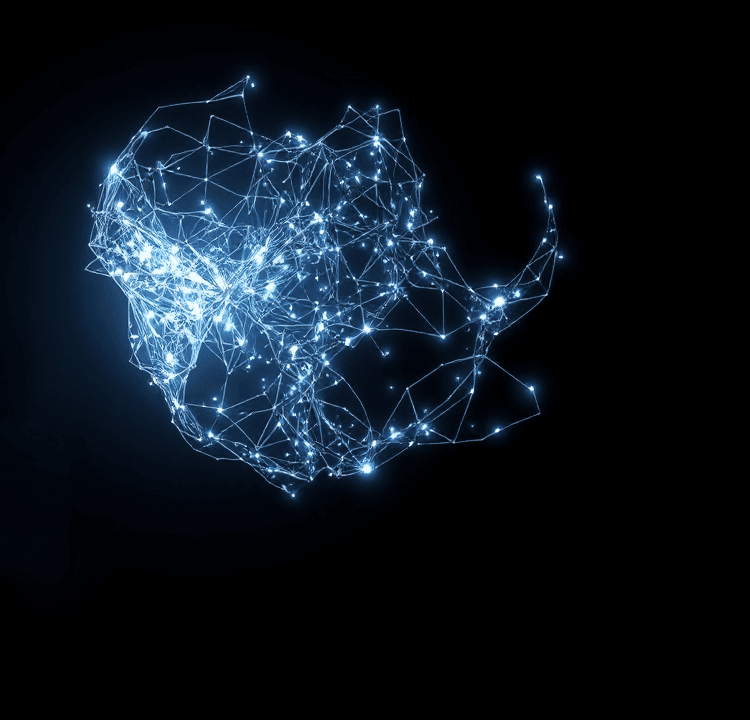 Bild eines Geflechts aus Leuchtpunkten die miteinander verbunden sind, wie ein neuronales Netz, und KI symbolisieren sollen KI-generiert extro.agency