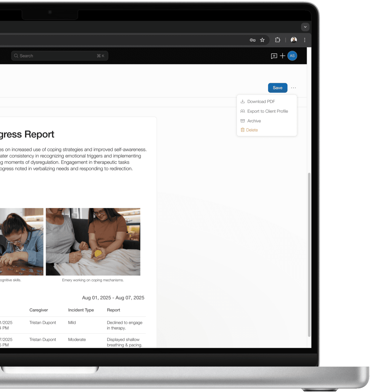Weekly progress report.