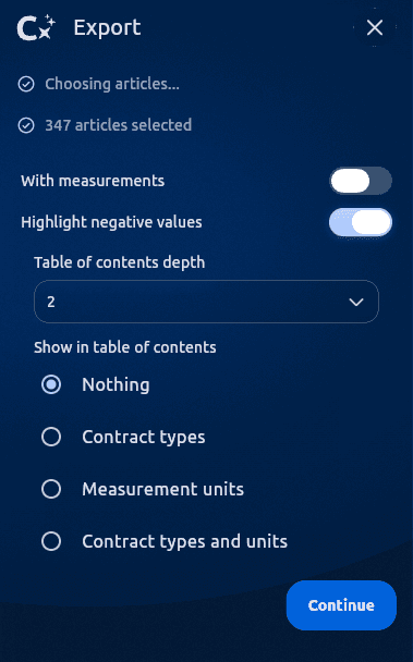 Export options