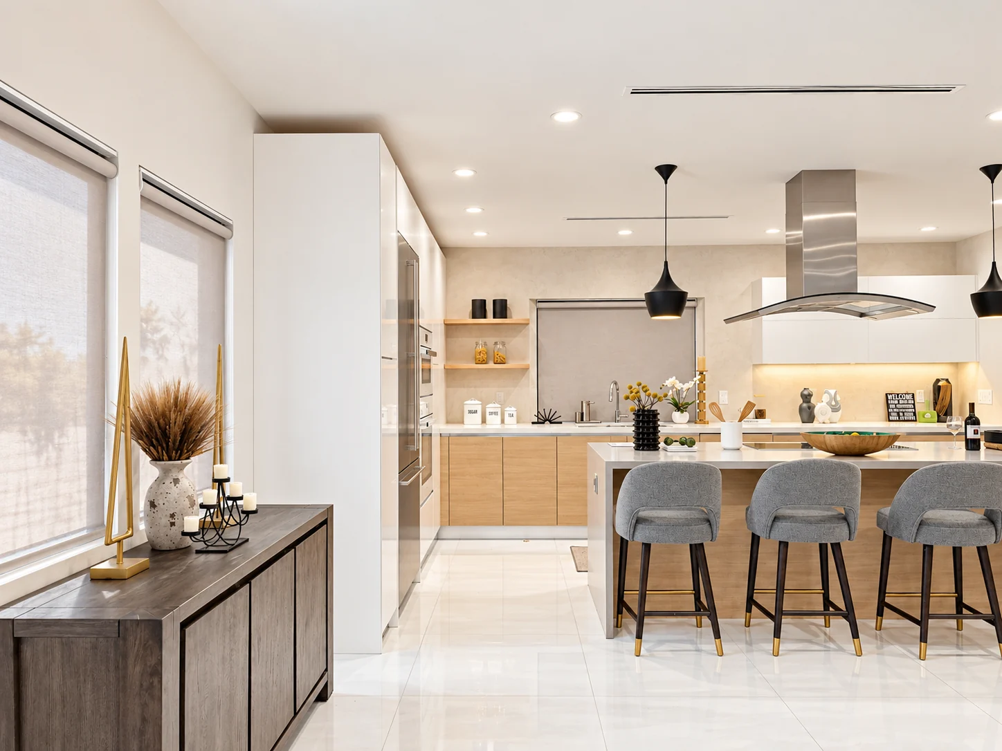 modern kitchen interior with microcement plaster backsplash