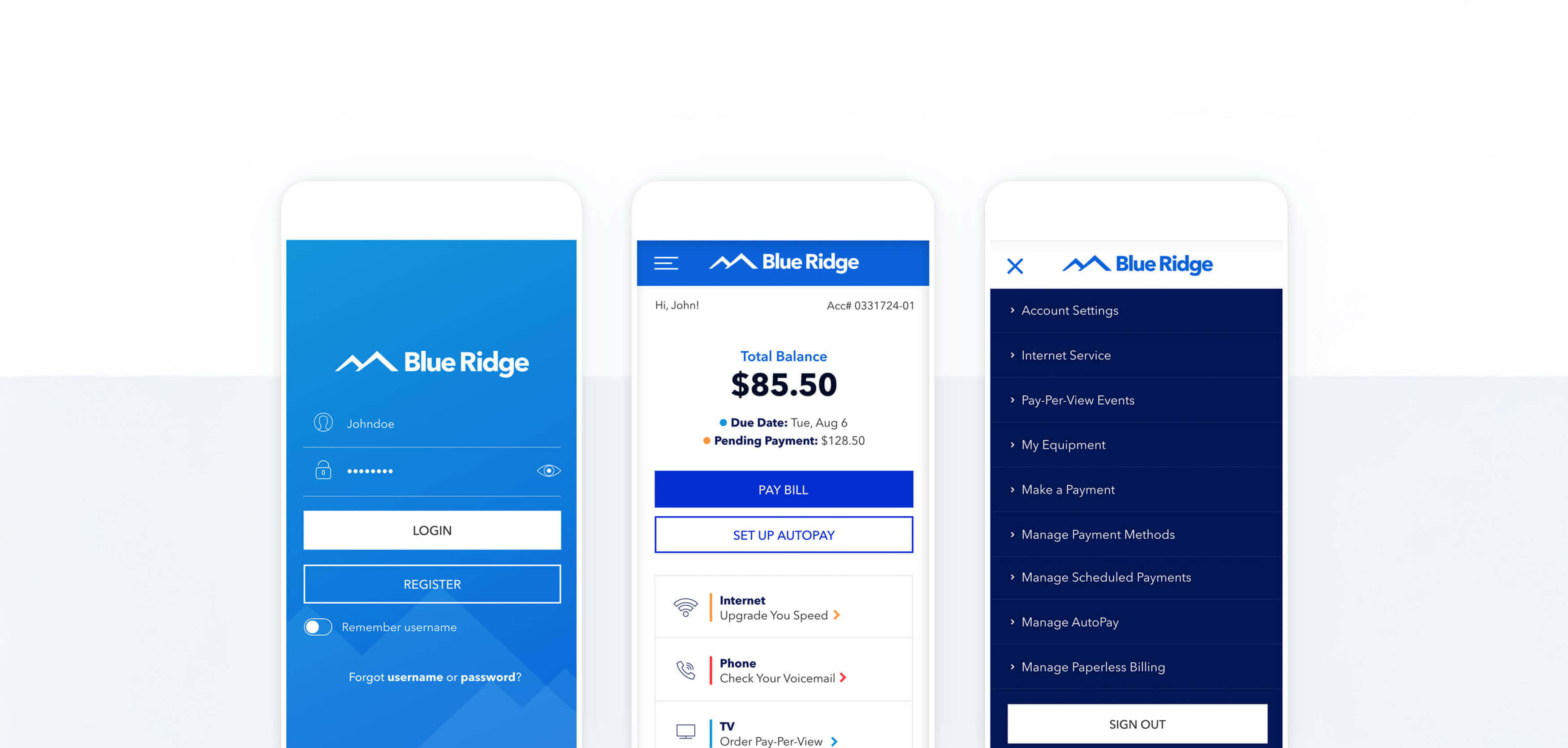 Blue Ridge - Mobile App Screens