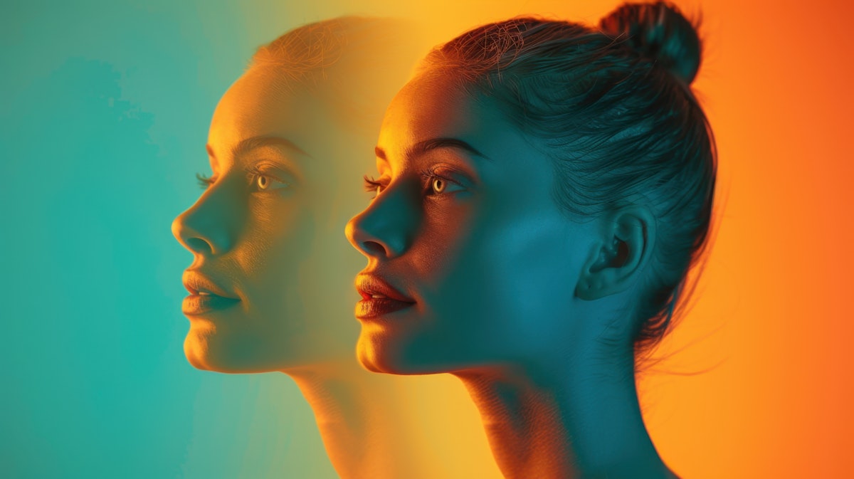 young lady in a vibrant background with an image split effect