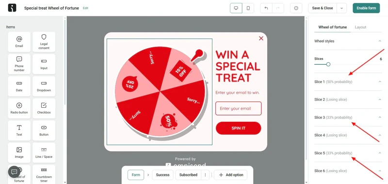 Spin-to-win-Omnisend-prize-pool-management