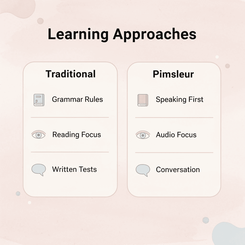  Comparison of traditional vs Pimsleur learning approaches