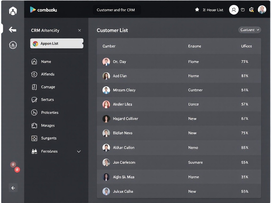 Screenshot of a customer relationship management (CRM) software interface showing a list of customers and their information.