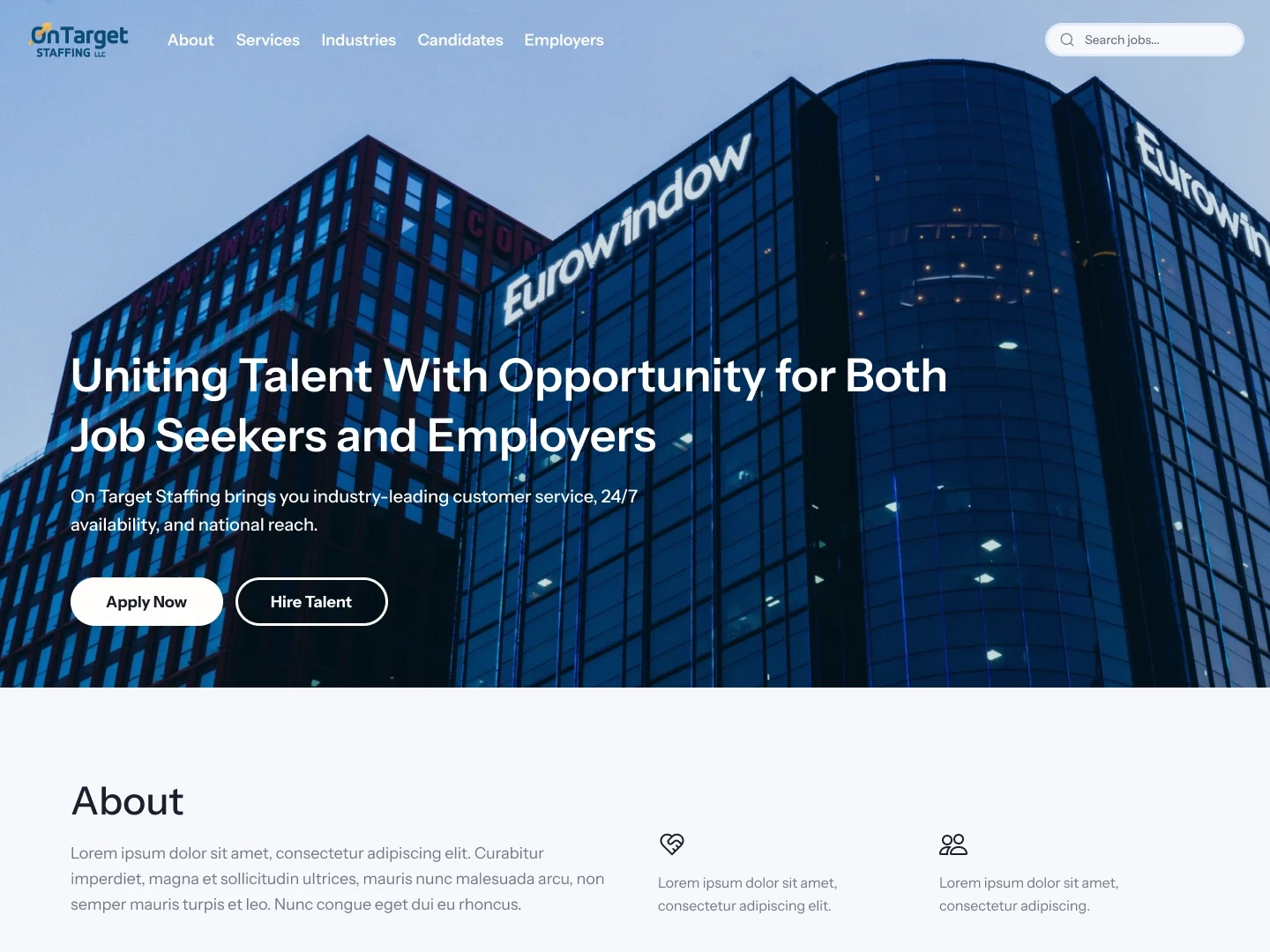Website design for OnTarget - recruitment platform homepage