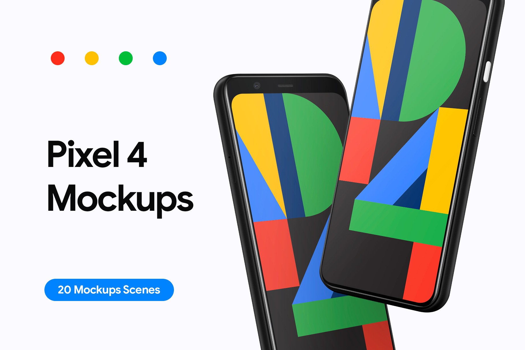 Premium collection of 20 high-resolution mockup scenes showcasing the Google Pixel 4 smartphone with a sleek, modern design.