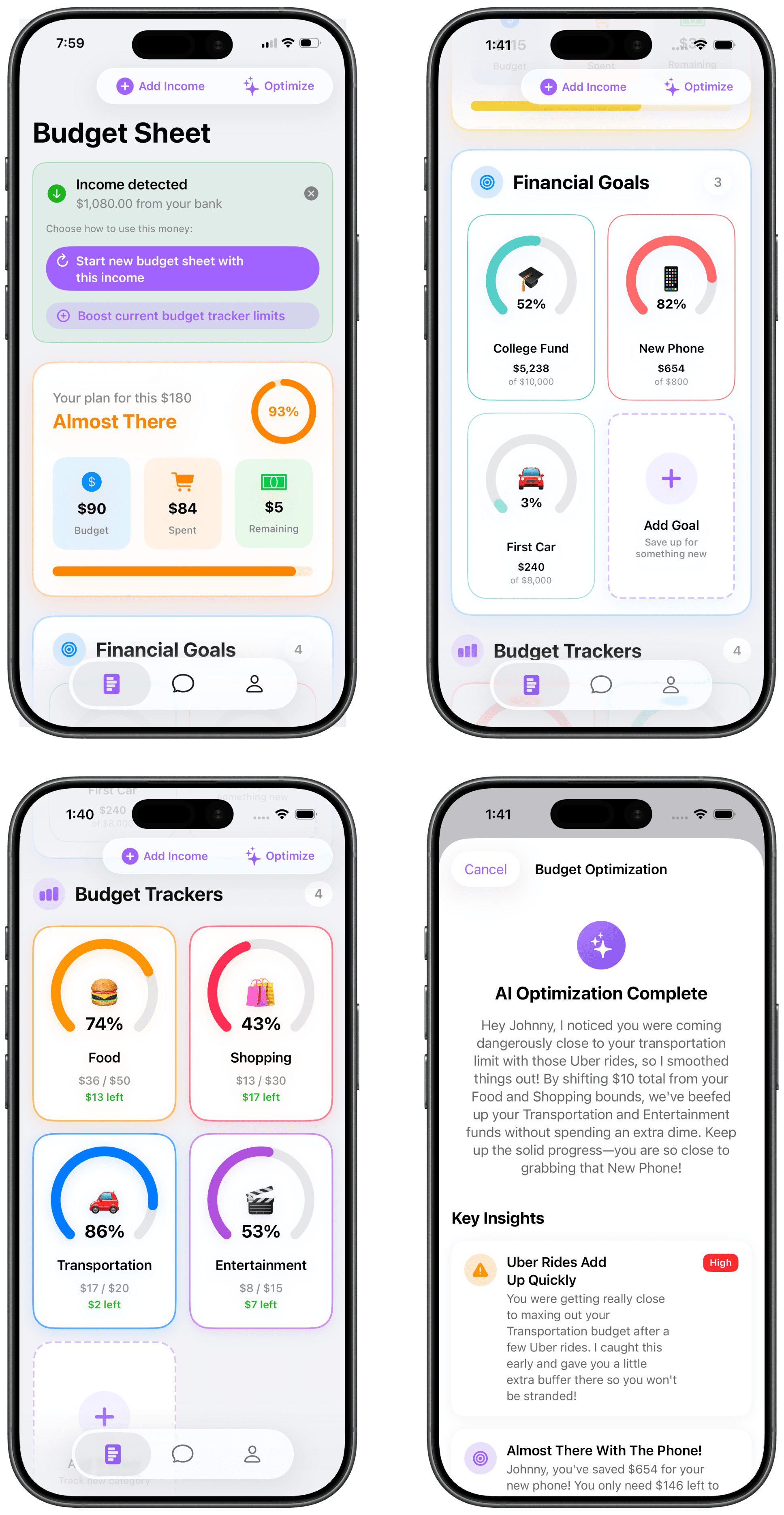 Prospr AI budgeting app screenshot showing teen goal tracking