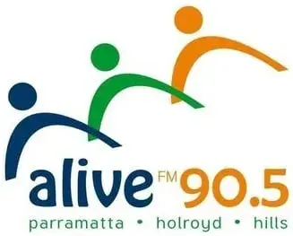 Alive FM 90.5 logo with three figures