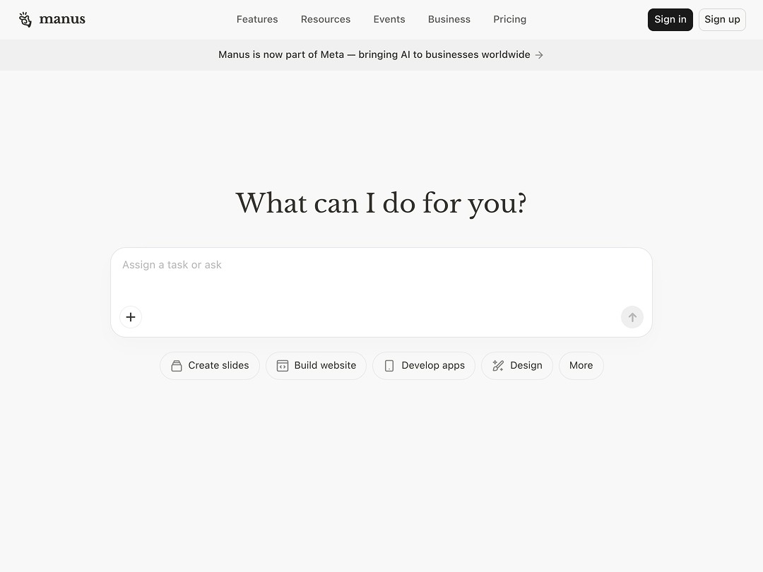 Interface with options for creating slides, building websites, and designing apps.
