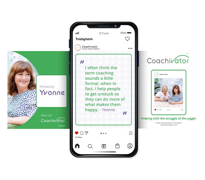 Phone mockup of a Coachivator Instagram carousel design