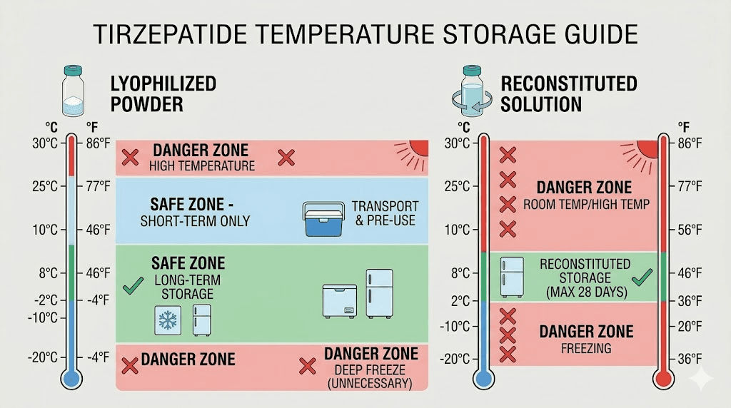 Tirzepatide 60 mg storage temperature guide before and after reconstitution