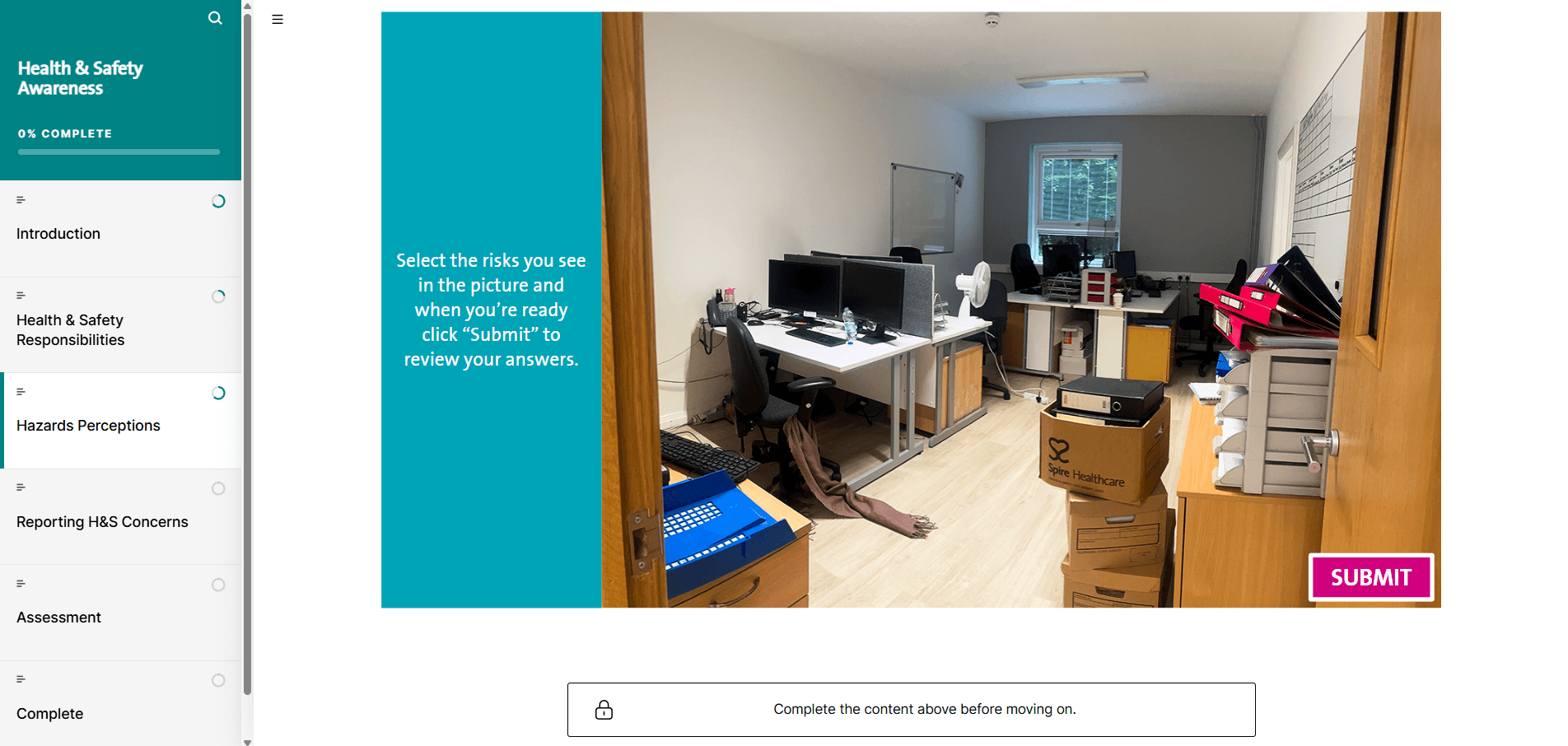 A screenshot of the Spire Healthcare module.