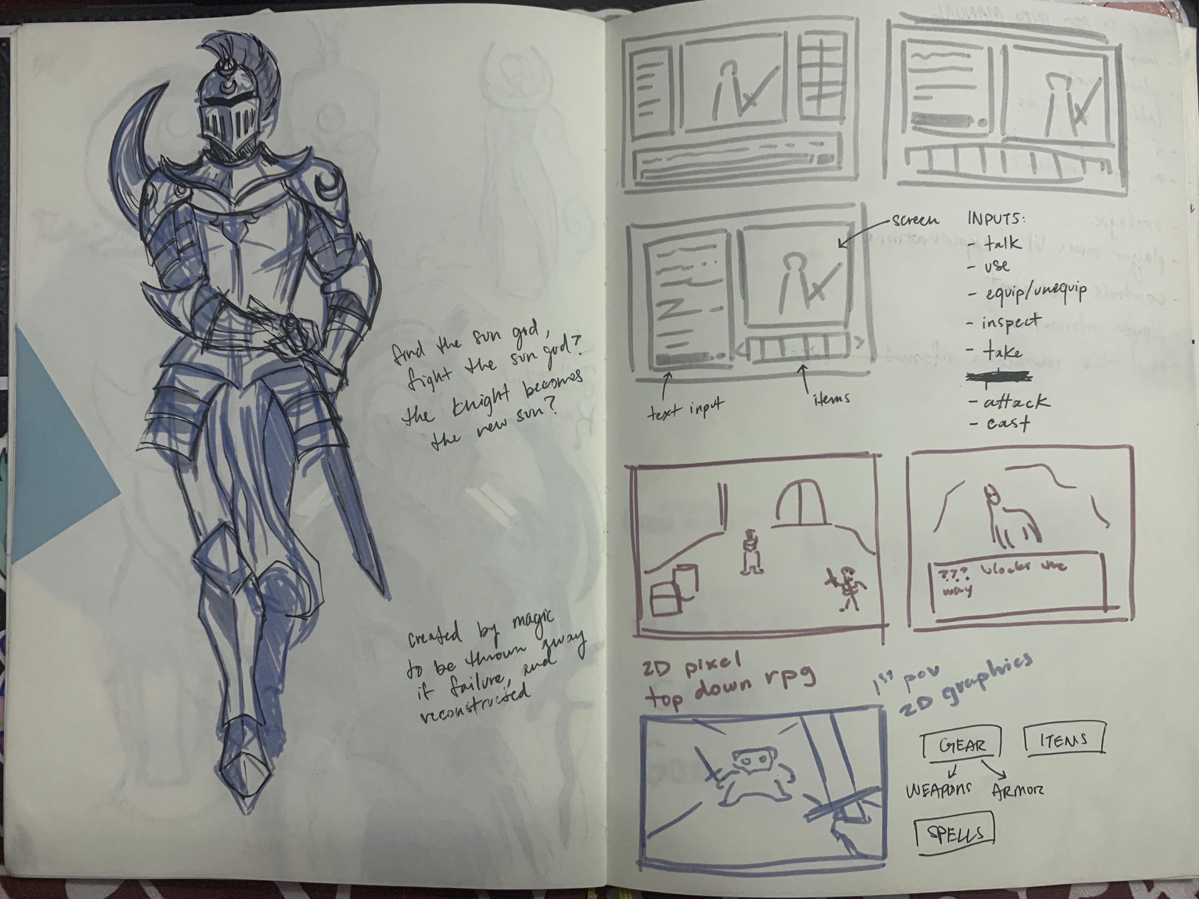 Sketch of the knight and initial ideas for the game interface